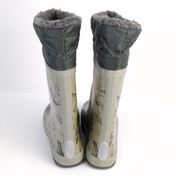 RainAngel Kids Boys 4 Gray Dinosaur Print Rubber Rain Boots, Insulated Lining - Picture 6 of 11